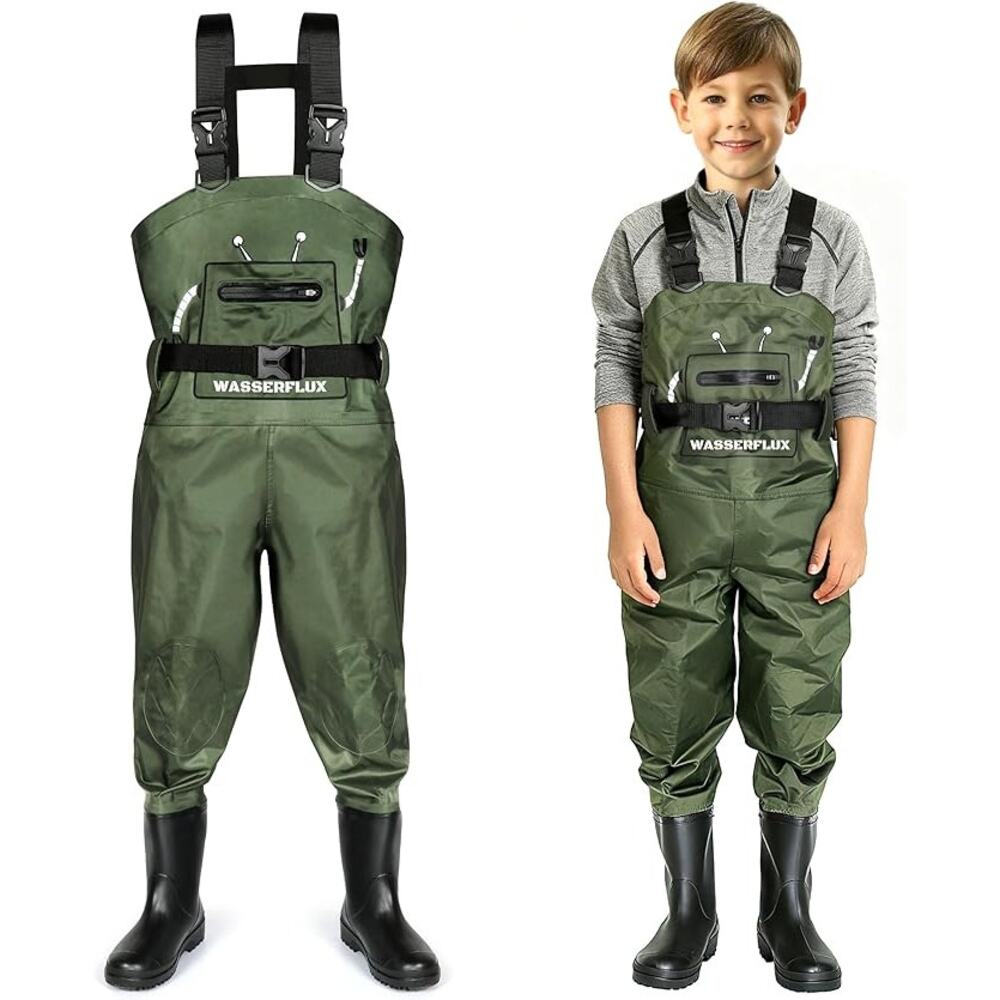 Kids Chest Waders with Boots Waterproof Green Size 2/3T Toddler Fishing